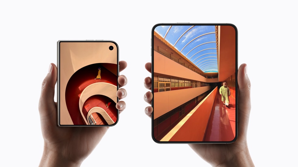 iPhone Duo folded and unfolded product photo from Apple Newsroom